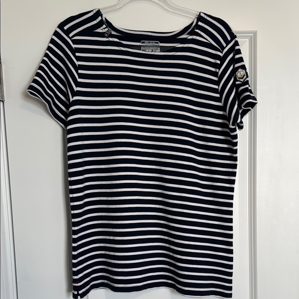 Voile Bleue Navy and White Striped Women’s Top XL